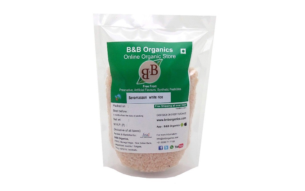 B&B Organics Sonamasoori White Rice   Pack  5 kilogram
